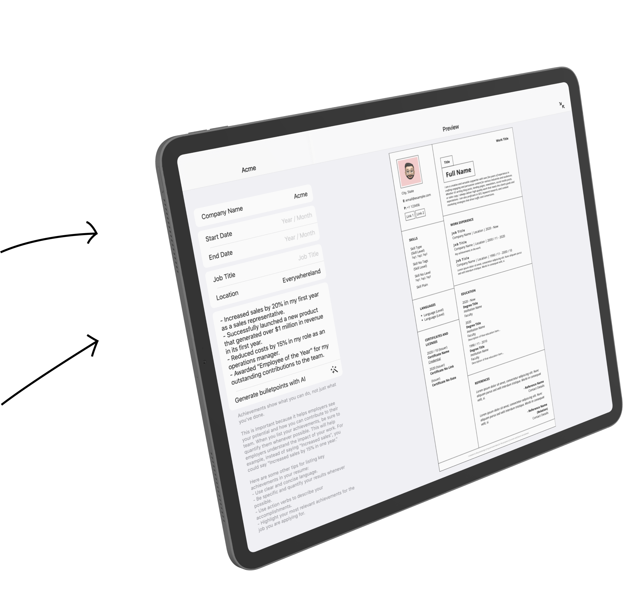 Screenshot with cover letter screen