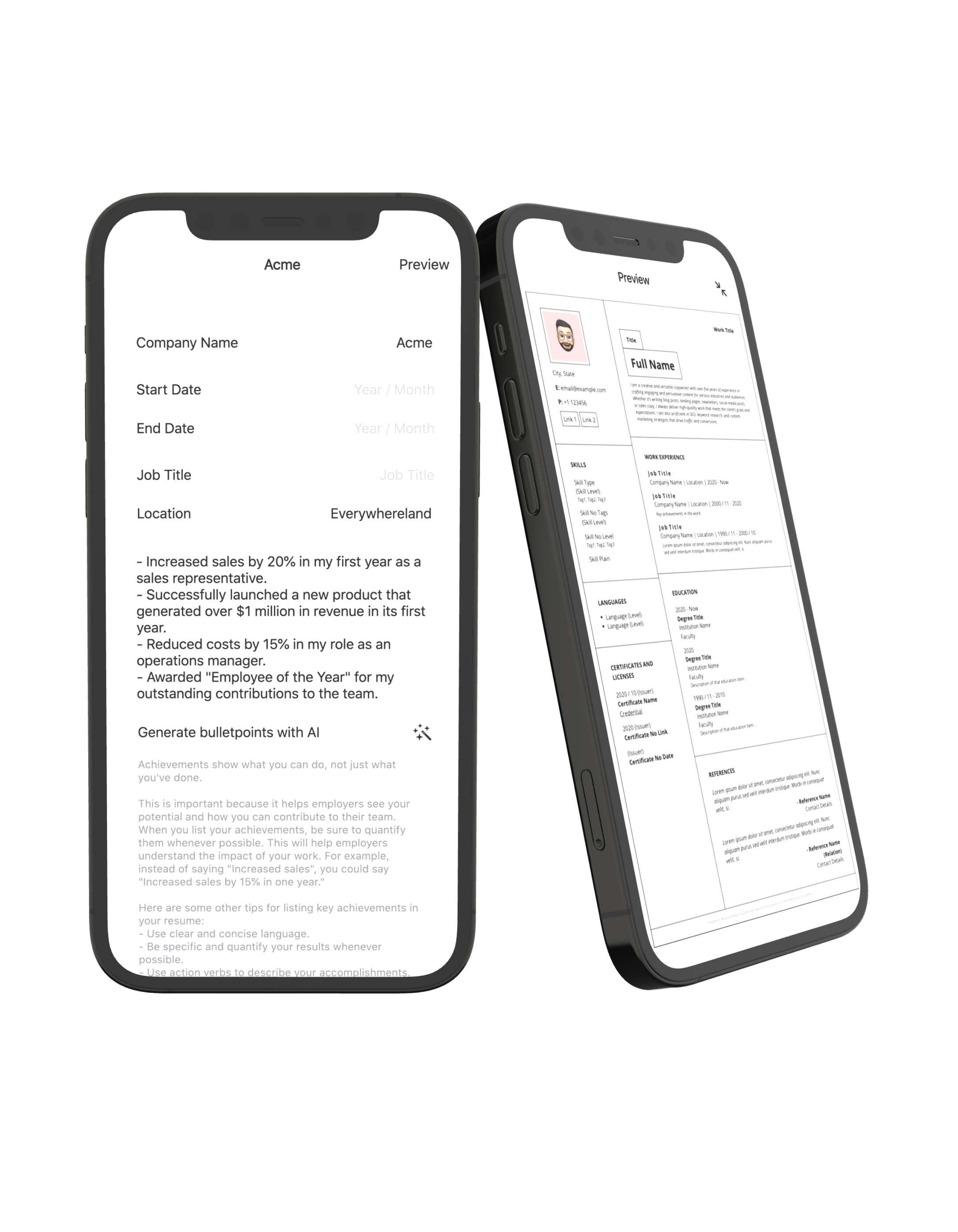 Screenshot with resume screen